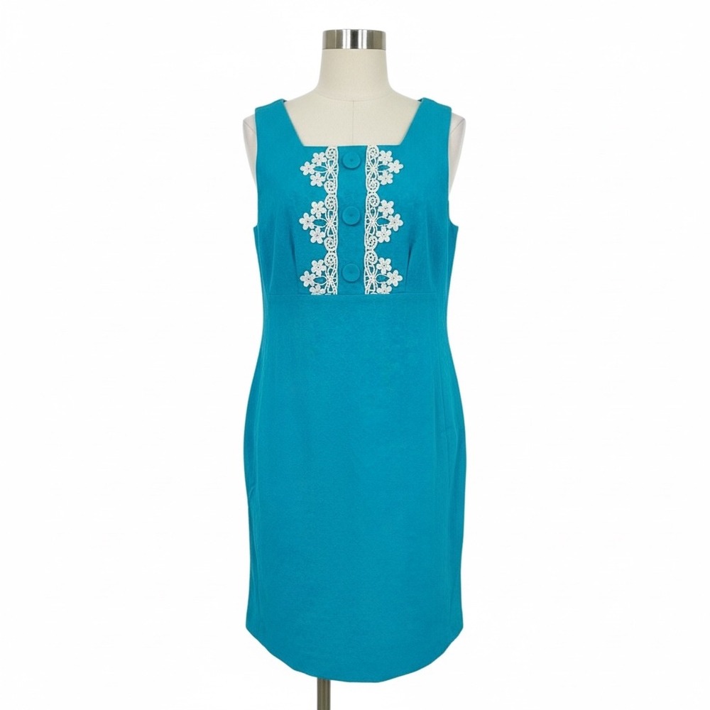 Lilly Pulitzer Woman's Size 6 Adelson Jacquard Floral Shift Dress Turquoise Lace